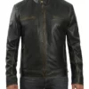 Marlon Men’s Dark Brown Distressed Cafe Racer Leather Jacket