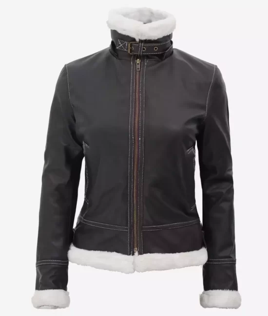 Mary B3 Hooded Bomber Brown Shearling Pure Leather Jackets
