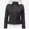 Mary B3 Hooded Bomber Brown Shearling Real Leather Jackets