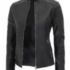 Maude Black Textured Leather Jacket for Women