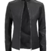 Maude Black Textured Leather Jacket for Women Front