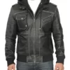 Maxton Men’s Black Hooded Real Leather Bomber Jacket
