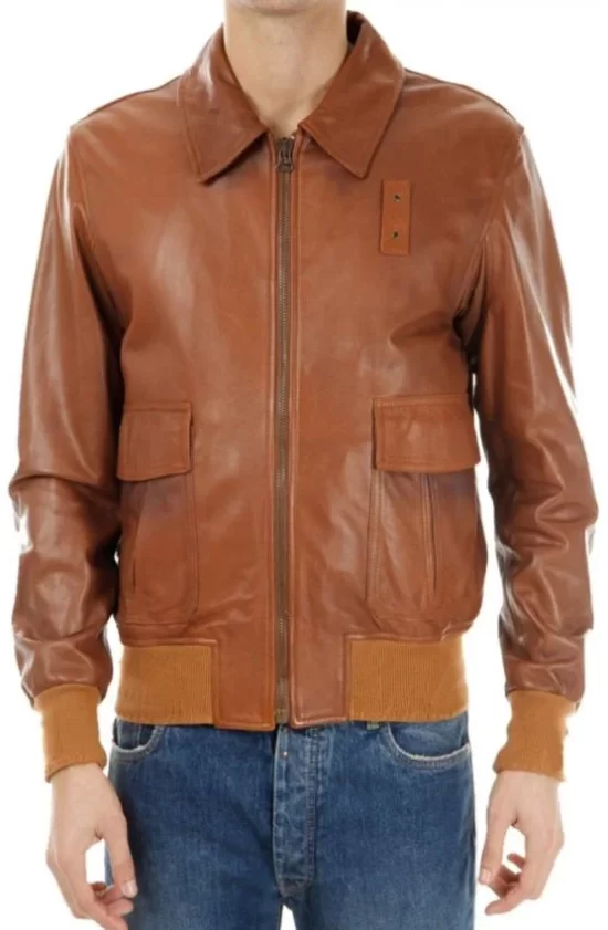 Men A2 Style Brown Leather Bomber Jacket