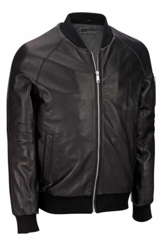 Men Casual Black Leather Flight Jacket