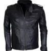Men Detachable Hooded AJ Styles Motor Biker Leather Jacket
