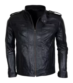 Men Detachable Hooded AJ Styles Motor Biker Leather Jacket