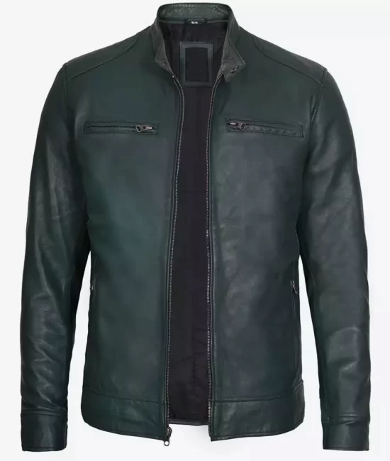 Men Dodge Dark Green Limited Edition Cafe Racer Real Leather Jacket