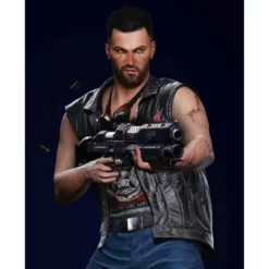 Men Male V Nomad Cyberpunk 2077 Video Game Black Leather Vest