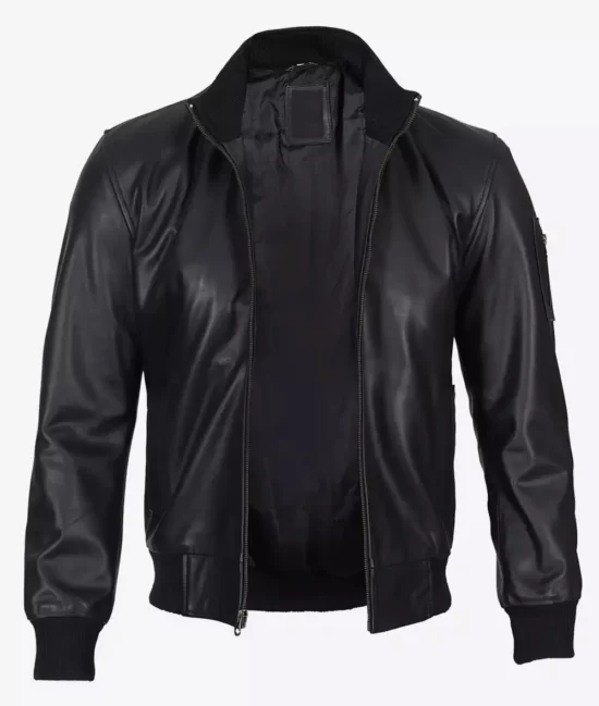 Men Premium Black Bomber Cowhide Real Leather Jacket