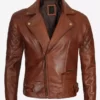Men Premium Cognac Waxed Motorcycle Real Leather Jacket