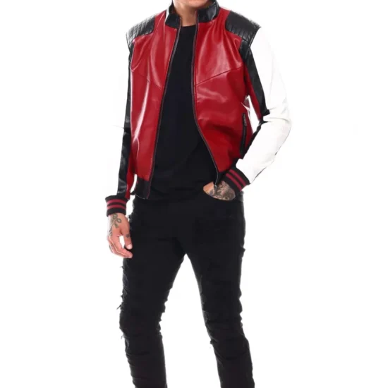Men's 8 Ball 90s Tri color Moto Colrblock Leather Jacket