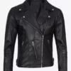 Men's Asymmetrical Black Real Leather Jacket