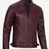Mens Best Vegan Leather Burgundy Quilted Moto Jacket