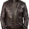 Men’s Biker Rib Knit Collar Brown Best Real Leather Jacket