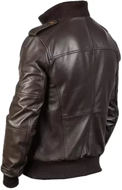 Men’s Biker Rib Knit Collar Brown Genuine Real Leather Jacket