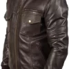 Men’s Biker Rib Knit Collar Brown Luxury Real Leather Jacket