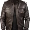 Men’s Biker Rib Knit Collar Brown Orignal Real Leather Jacket