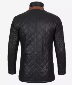 Men's Black Diamond Quilted Premium Quality Best Leather Car Coat