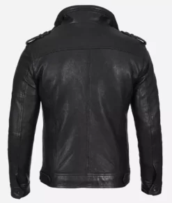 Mens Black Limited Edition Cafe Racer Washed Top Leather Jacket Back