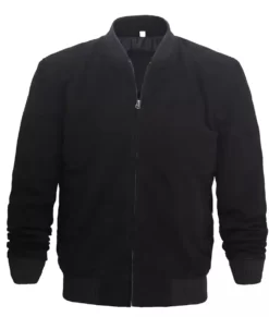 Mens Black Premium Bomber Top Suede Leather Jacket