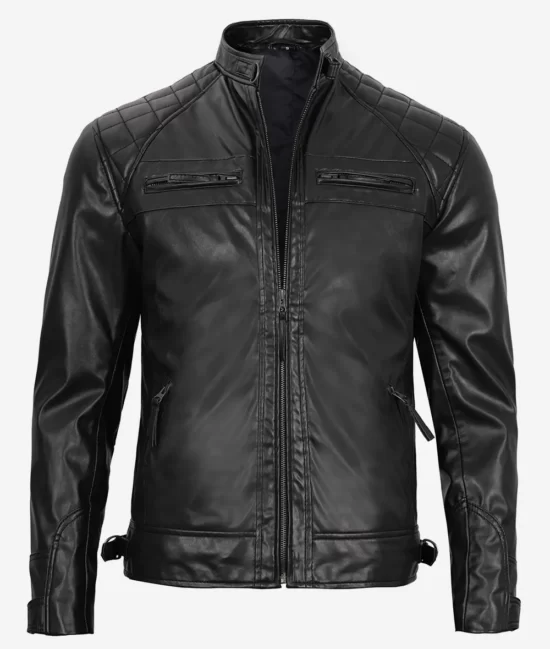 Men's Black Quilted Motorcycle Men's Vegan Leather Jackets