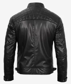 Men's Black Quilted Motorcycle Top Vegan Leather Jackets