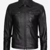 Mens Black Scott Shirt Collar Biker Best Quality Real Leather Jacket