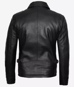 Mens Black Scott Shirt Collar Biker Genuine Leather Jacket