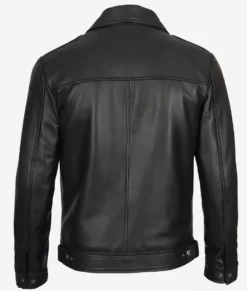 Mens Black Vintage Shirt Collar Pure Vegan Leather Jacket