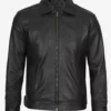 Men's Black Vintage Shirt Collar Real Vegan Full Genuine Leather Jacket