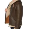 Men’s Brown B6 Aviator Bomber Leather Jacket with Hood