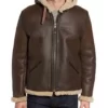 Men’s Brown B6 Aviator Bomber Real Leather Jacket with Hood