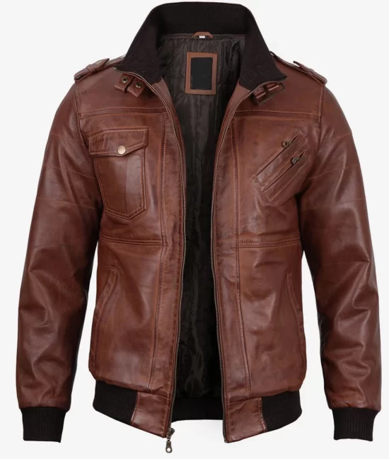 Mens Brown Bomber Full Genuine Leather Jacket