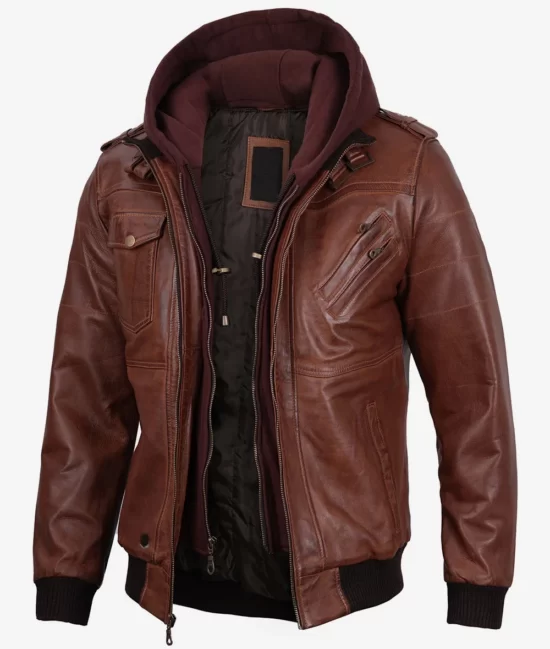 Mens Brown Bomber Top Grain Leather Jacket