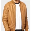 Men’s Casual Camel Brown Bomber Real Leather Jacket