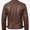 Mens Chocolate Brown Motorcycle Leather Jacket - Waxed Brown Quilted Jacket Back