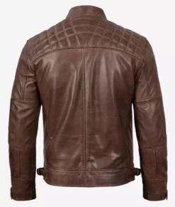 Mens Chocolate Brown Motorcycle Leather Jacket - Waxed Brown Quilted Jacket Back