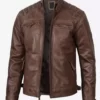 Mens Chocolate Brown Quilted Motorcycle Real Leather Jacket