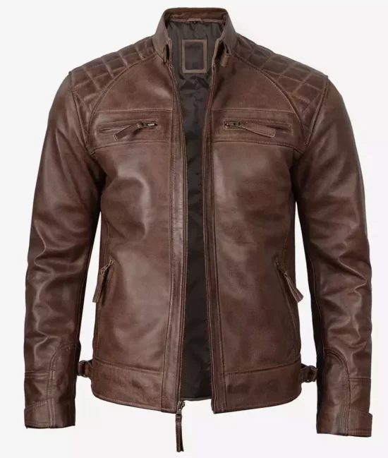 Men's Chocolate Brown Quilted Motorcycle Top Leather Jacket