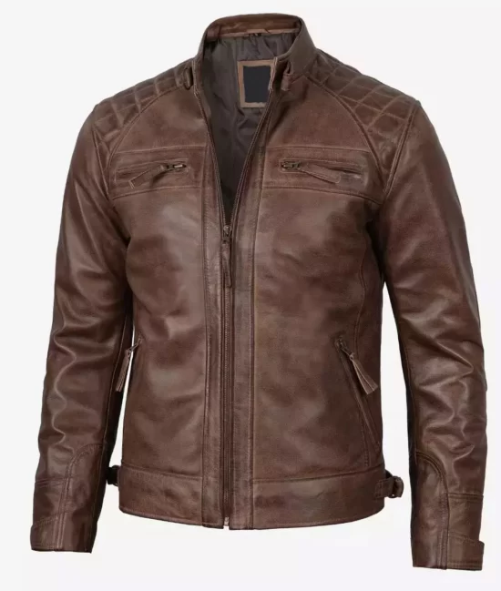 Mens Chocolate Quilted Motorcycle Top Leather Jacket