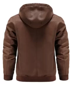Men’s Classic Motorcycle Hooded Bomber Top Leather Jacket