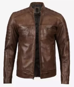 Mens Coffee Brown Cafe Racer Leather Jacket