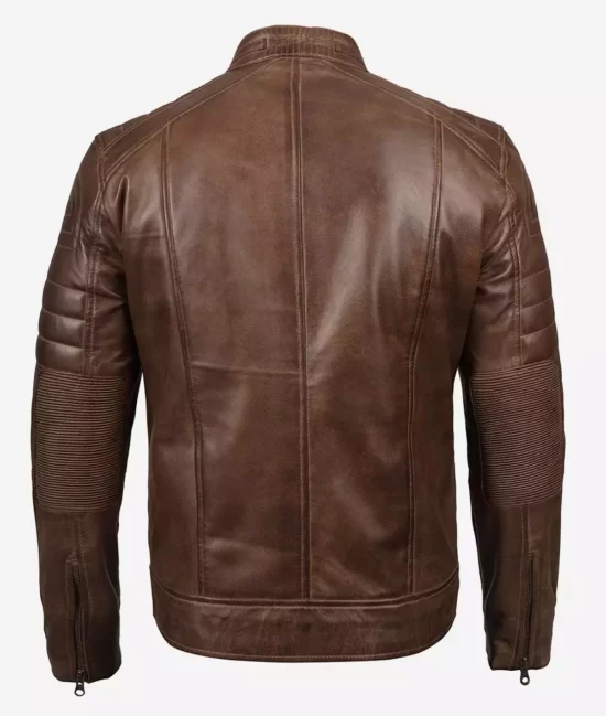 Mens Coffee Brown Cafe Racer Leather Jacket Back