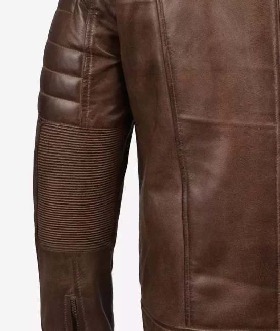 Mens Coffee Brown Cafe Racer Leather Jacket Sleeves