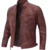 Mens Cognac Brown Quilted Biker Leather Jacket