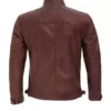 Mens Cognac Brown Quilted Biker Leather Jacket Back