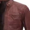 Mens Cognac Brown Quilted Biker Leather Jacket Pockets