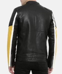 Men’s Color Block Café Racer Real Leather Jacket