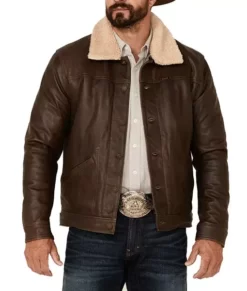 Men’s Dark Brown Top Leather Trucker Jacket