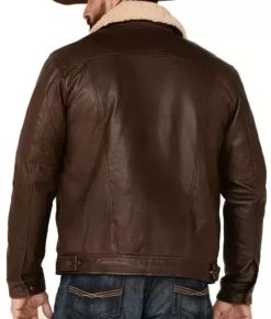 Men’s Dark Brown Leather Trucker Jacket